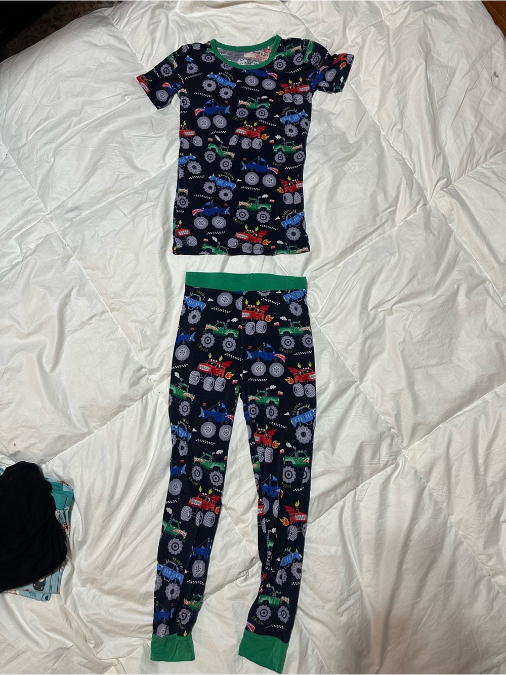 Little Sleepies Navy Truck Print Pajama Set with Green Trim